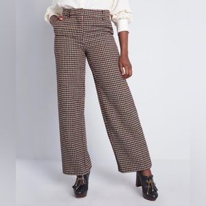 ModCloth | Brown Houndstooth Wide-Leg Pants Size 8